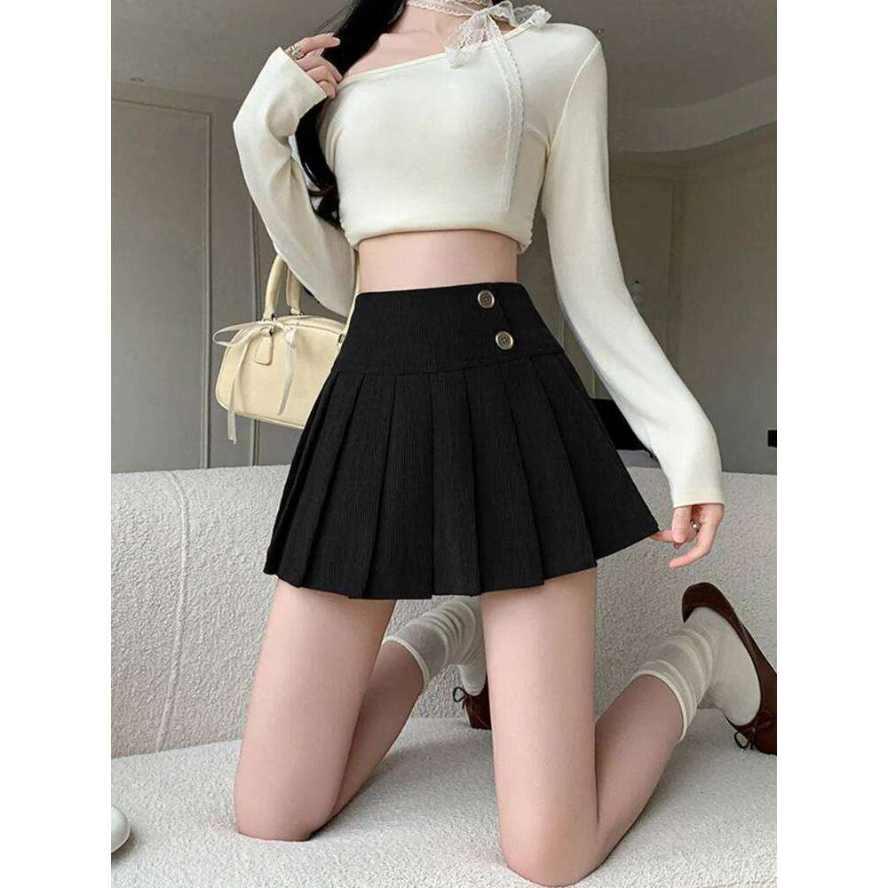 College Style Corduroy Hot Girl Pleated Skirt Woman Autumn Winter Casual Retro Short Skirts With Buttton Coffee Z260314