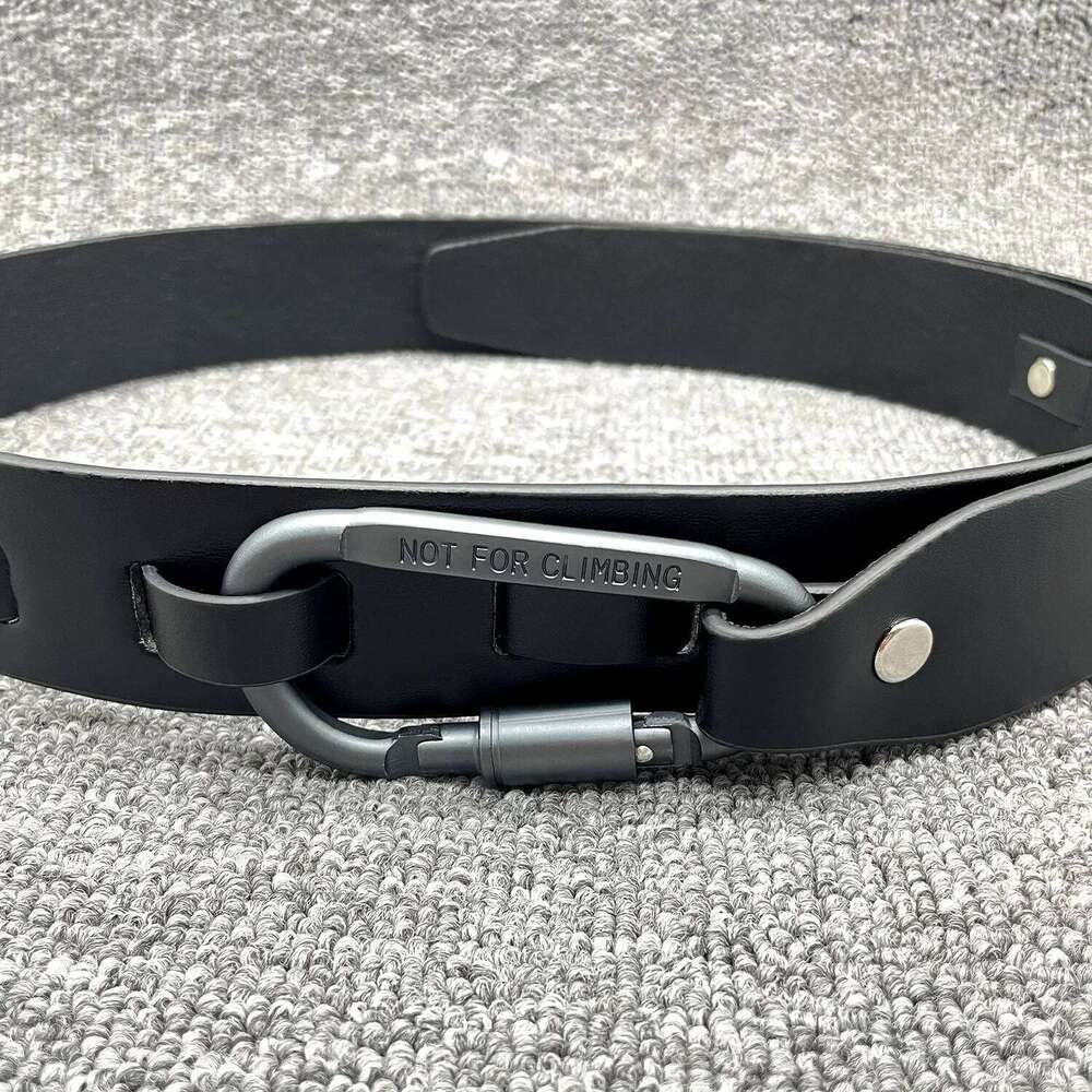 Trend Outdoor Wind Silver Grey Climbing Buckle Letter Y2k Engraving Function Black Belt Men's Women's Accessories Z260226