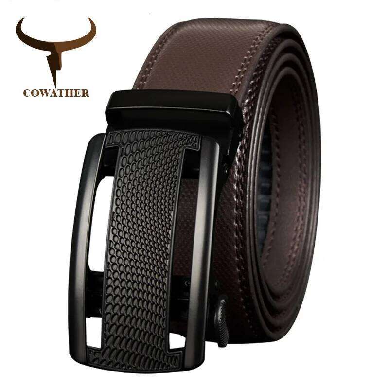 COWATHER Cow Genuine Belts for Men High Quality Cowhide Leather Automatic Male Vintage Metal Buckle Belt 110-130cm Z260226