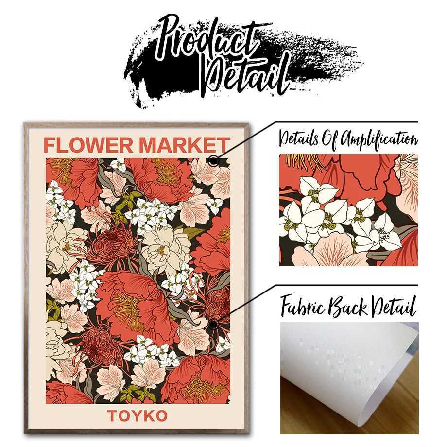 Abstract Flower Market Vintage Flower Plant Wall Art Canvas Painting Posters and Prints Wall Pictures for Living Room Home Decor D260314