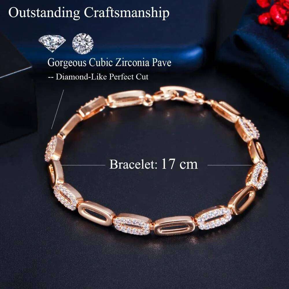 Pera Noble 585 Rose Gold Color CZ Zircon Round Shape Connected Tennis Bracelets for Women Fashion Brand Jewlery Accessories B189 Z260313