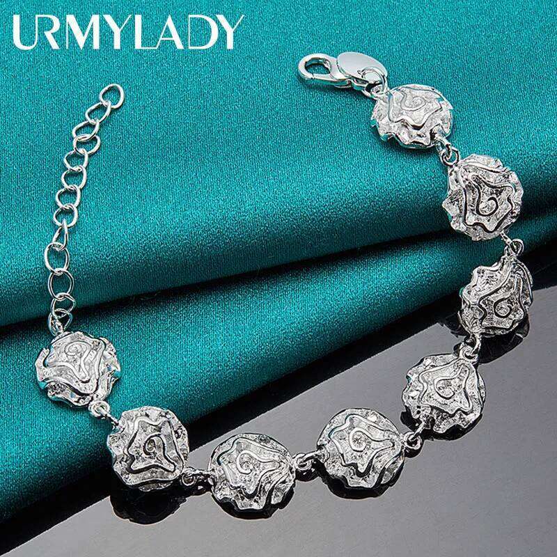 URMYLADY 925 Sterling Silver Rose Flower Chain Bracelet For Women Wedding Party Fashion Jewelry Z260313