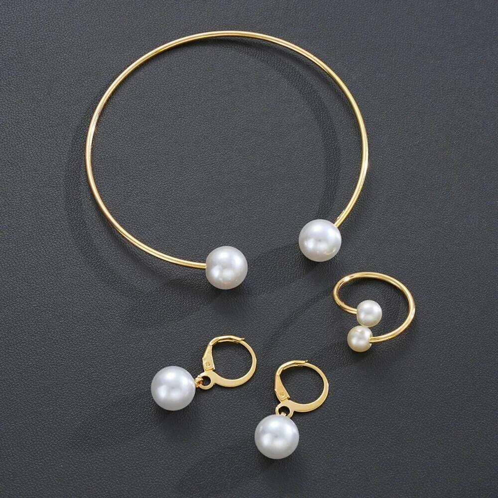 3pcs Set Fashion Minimalism Pearl Pendant Earrings Ring Opening Bangle for Women Commuting Versatile Jewelry Sets Accessory Gift Z260313