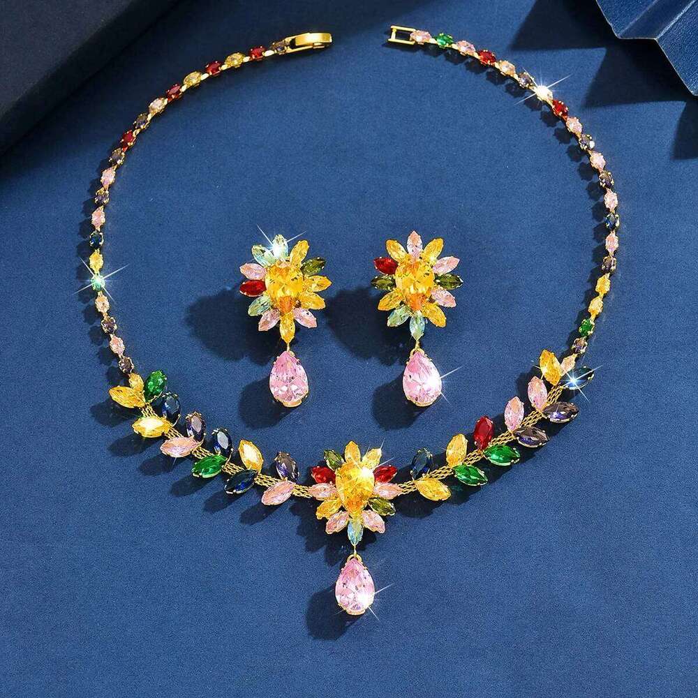 Sweet and Cute Kangman Countryside Style Necklace Earrings Bridal Wedding Dress Versatile Flower Set Z260313