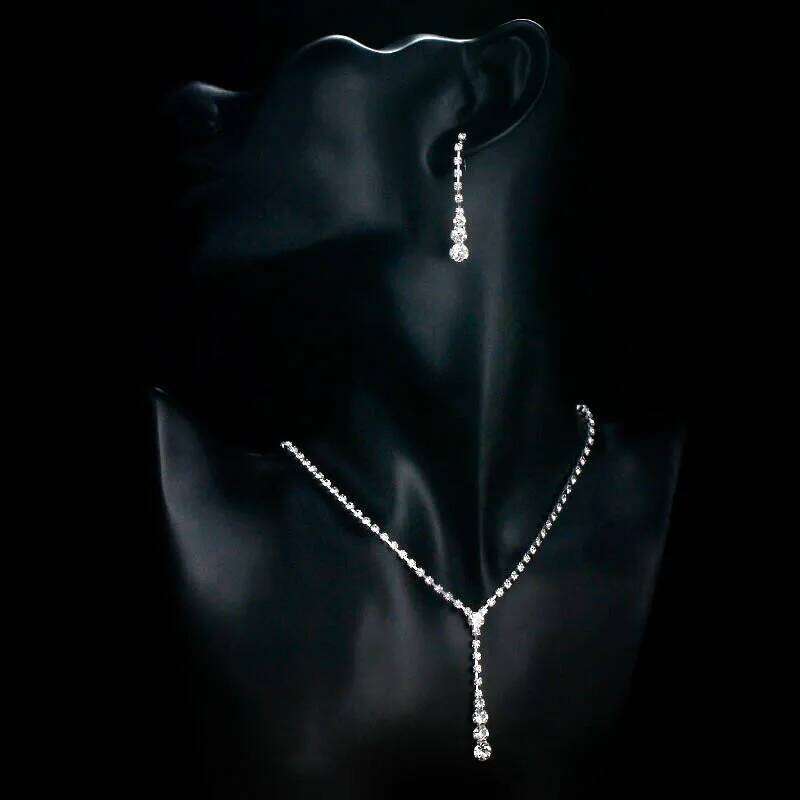 Fashion Drop Crystal Rhinestone Necklace Earrings Jewelry Set for Bridal Bridesmaid Wedding Clothing Accessories Z260313
