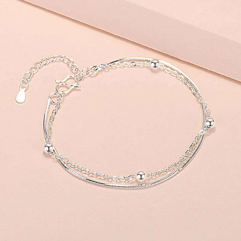 CIAXY Silver Color Double Layer Snake Bone Bracelet Female Interval Round Beads Bracelets Korean Small Fresh Jewelry Gifts Z260313