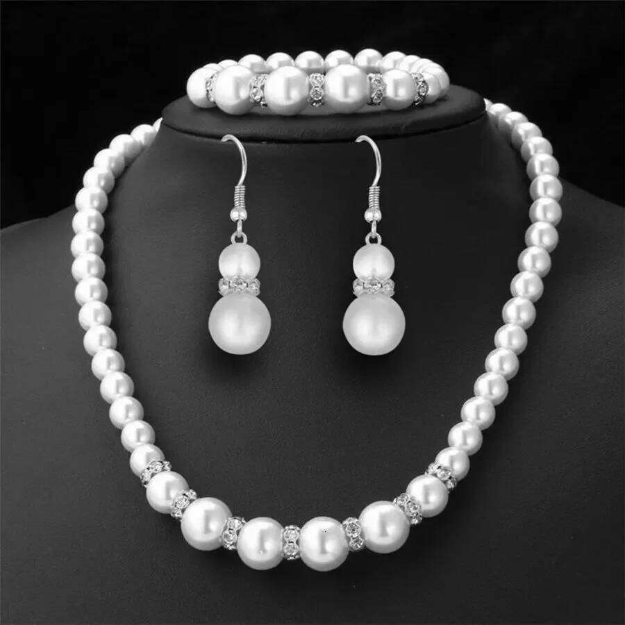 3 In1 Set Elegant Simulated Pearl Earrings Bracelet Long Necklace Women Bridal Wedding Jewelry Gift Beautiful Jewelries Z260313