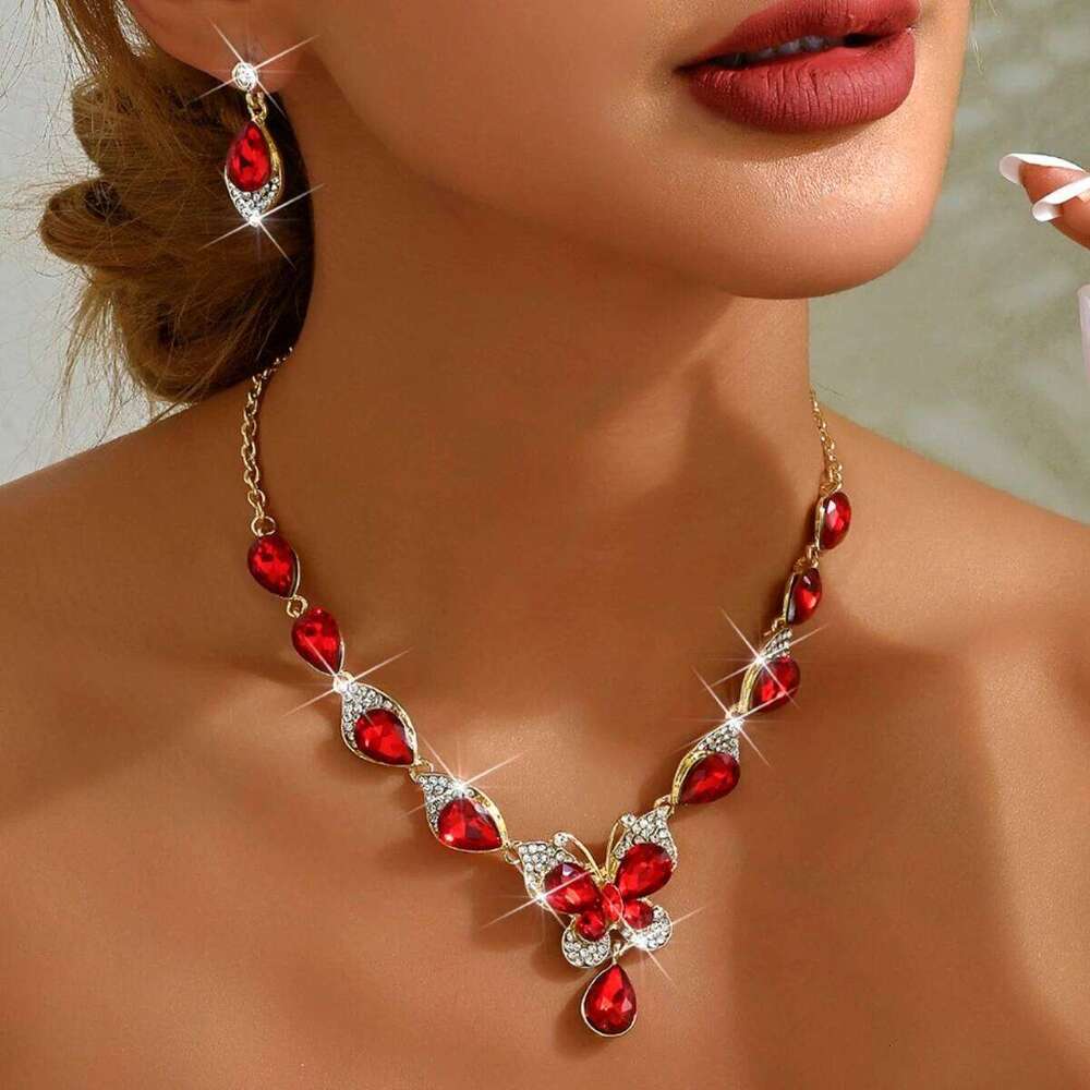 Ladies' Design Butterfly Necklace Earrings Jewelry Set Suitable for Wedding, Party, Festival Gifts Z260313