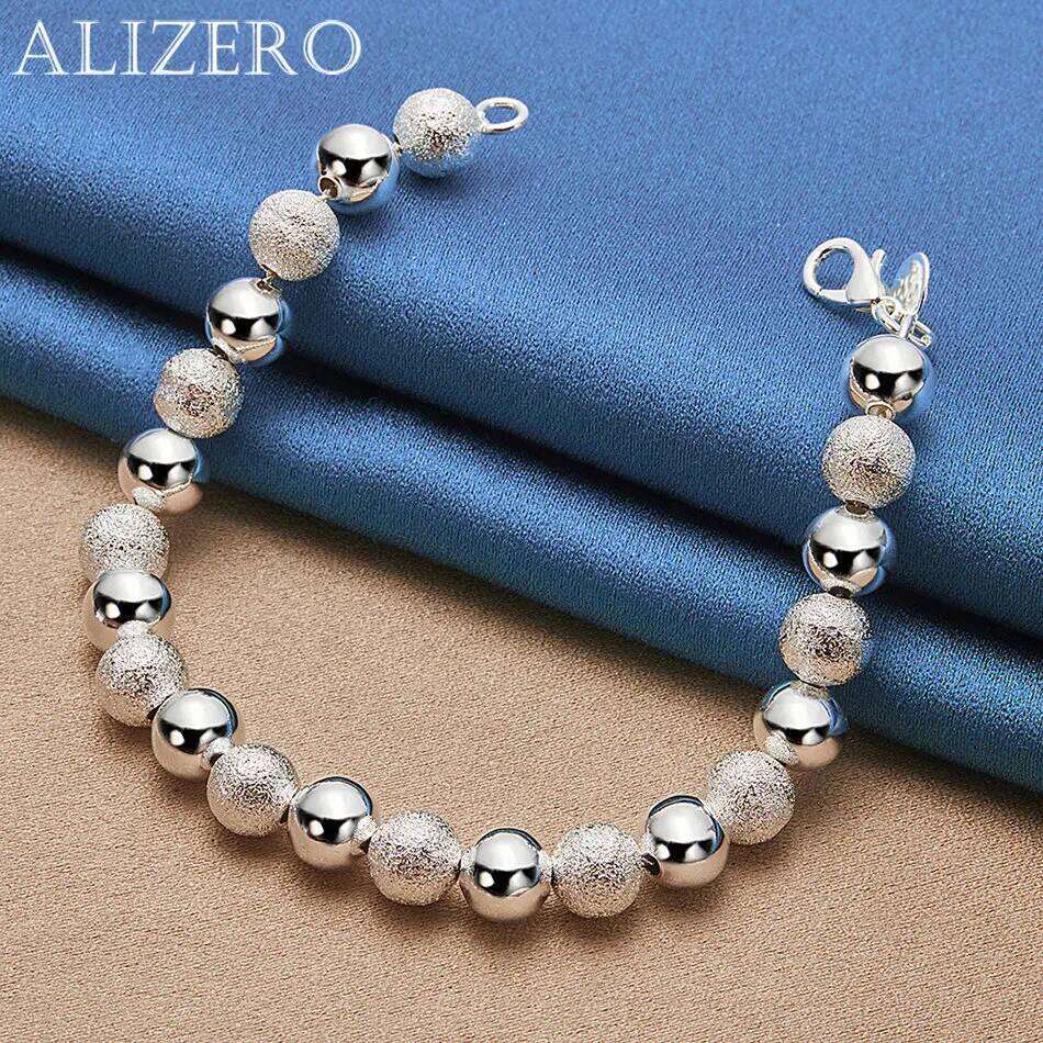 ALIZERO 925 Sterling Silver Matte Smooth 8mm Beads Chain Bracelets For Women Wedding Party Gifts Fashion Jewelry Z260313