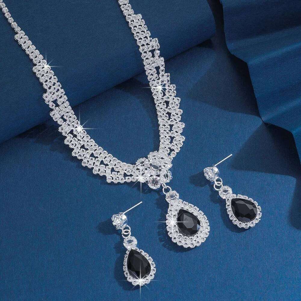 Diamond studded sparkling water droplet earrings necklace, light luxury and high-end temperament, collarbone chain set Z260313