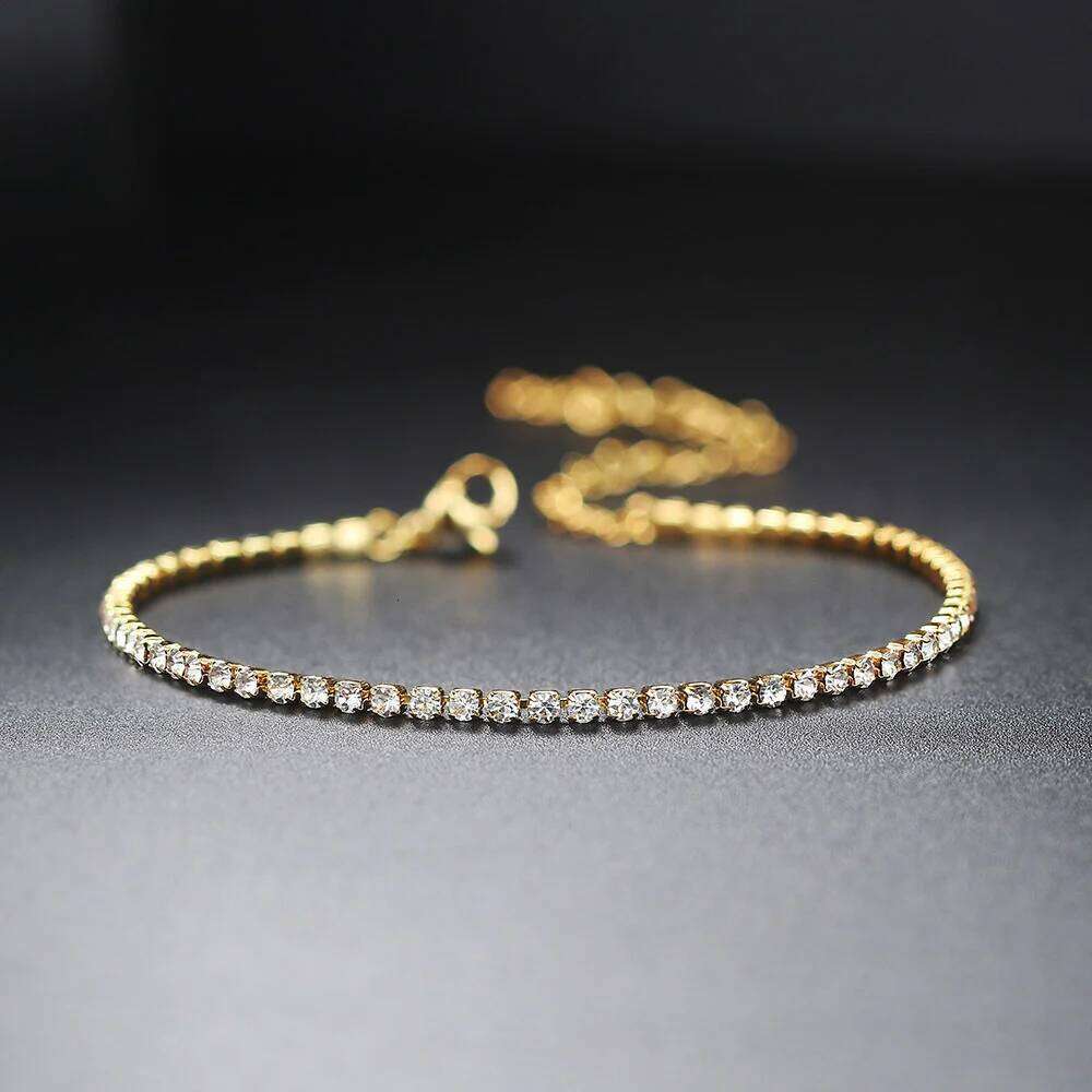 2mm Dainty Iced Out Tennis Bracelets Female Gold Color Stainless Steel Cubic Zirconia Hand Chain for Women Jewelry Gift Z260313