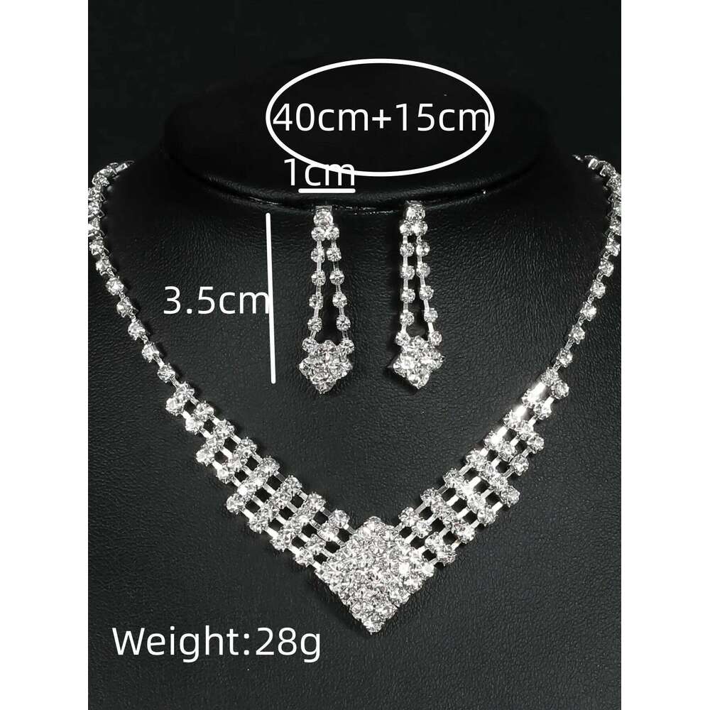 Ladies' jewelry set with geometric square minimalist rhinestone necklace, earrings, bracelets, wedding accessories Z260313