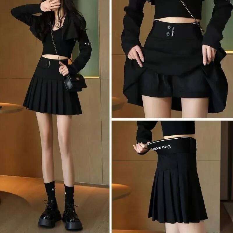 Women's Pleated Skirts 2024 Summer New Fashion High Elastic Waist A-line Light Proof Short Skirt School Girl Uniform Pantskirt Z260314
