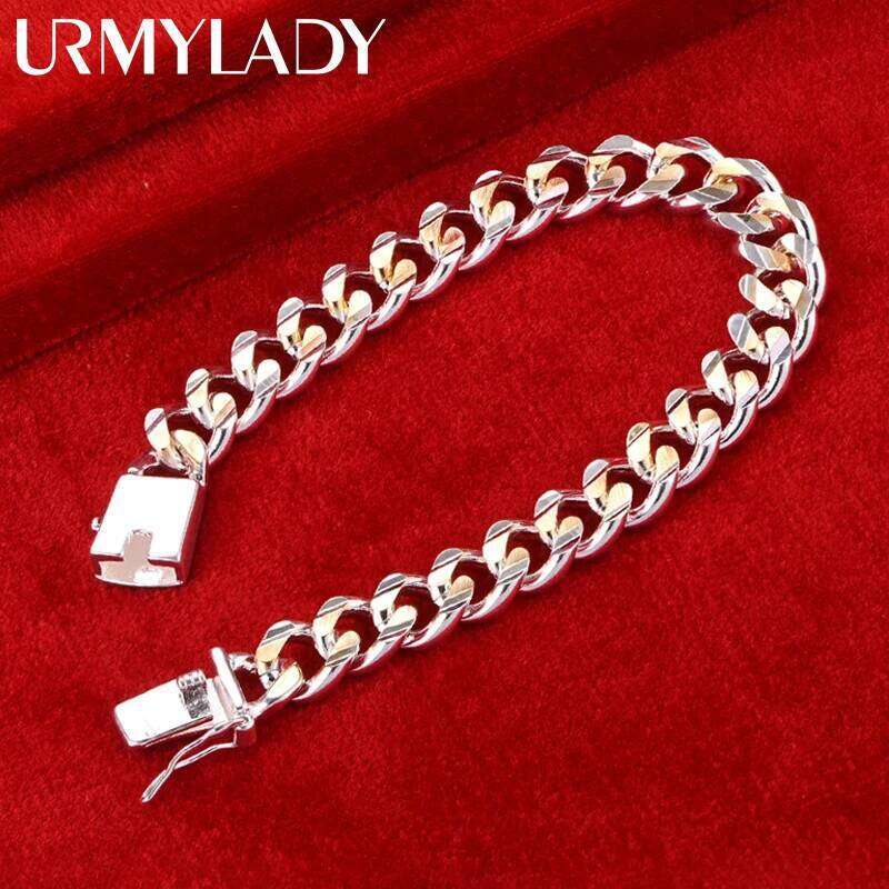 URMYLADY 925 Sterling Silver Gold 10mm Side Chain Bracelet For Men Women Wedding Party Fashion Exquisite Jewelry Z260313