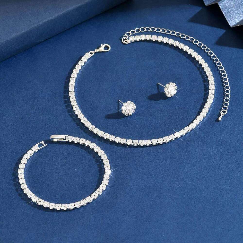 Ladies' fashionable, simple and versatile necklace, earring, bracelet, jewelry set suitable for daily wear, holiday gifts Z260313