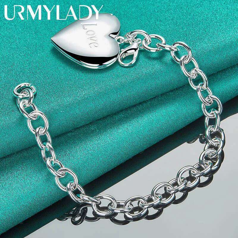 URMYLADY 925 Sterling Silver Love Heart Photo Frame Bracelet For Women Wedding Engagement Gift Fashion Jewelry Z260313