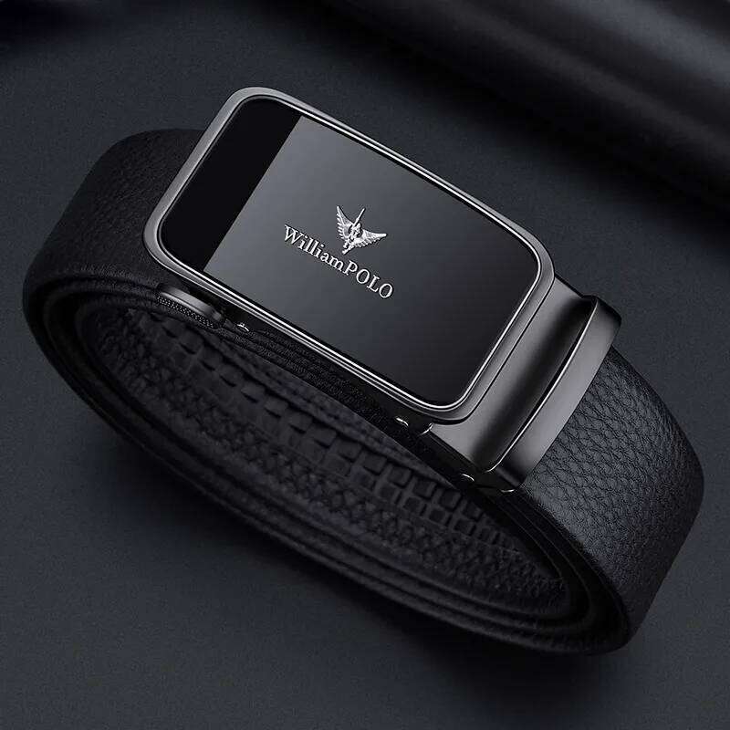 Men's genuine leather with automatic buckle business pants belt, fashionable and simple belt Z260226