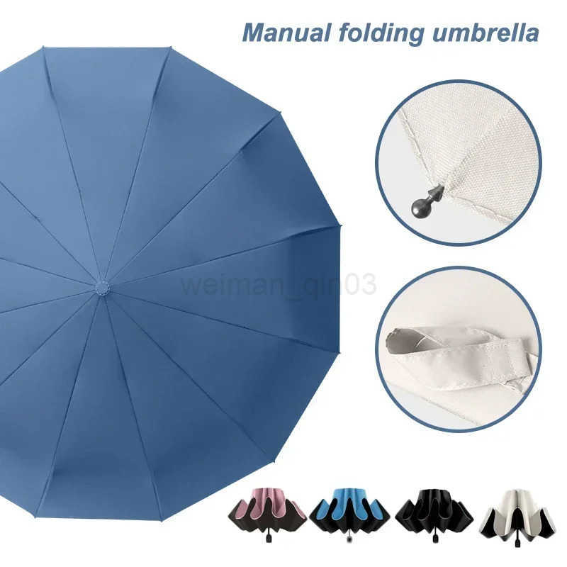 1PC Manual Folding Umbrella Large Double Size UV Protection Sun Rain Resistant Compact Shade Sunny and Rainy Umbrella H260314
