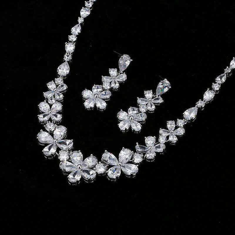 EMMAYA New Flower Set Silver Color Austrian Crystal Cz Earring/Necklace Sets for Women Wedding Jewelry Z260313