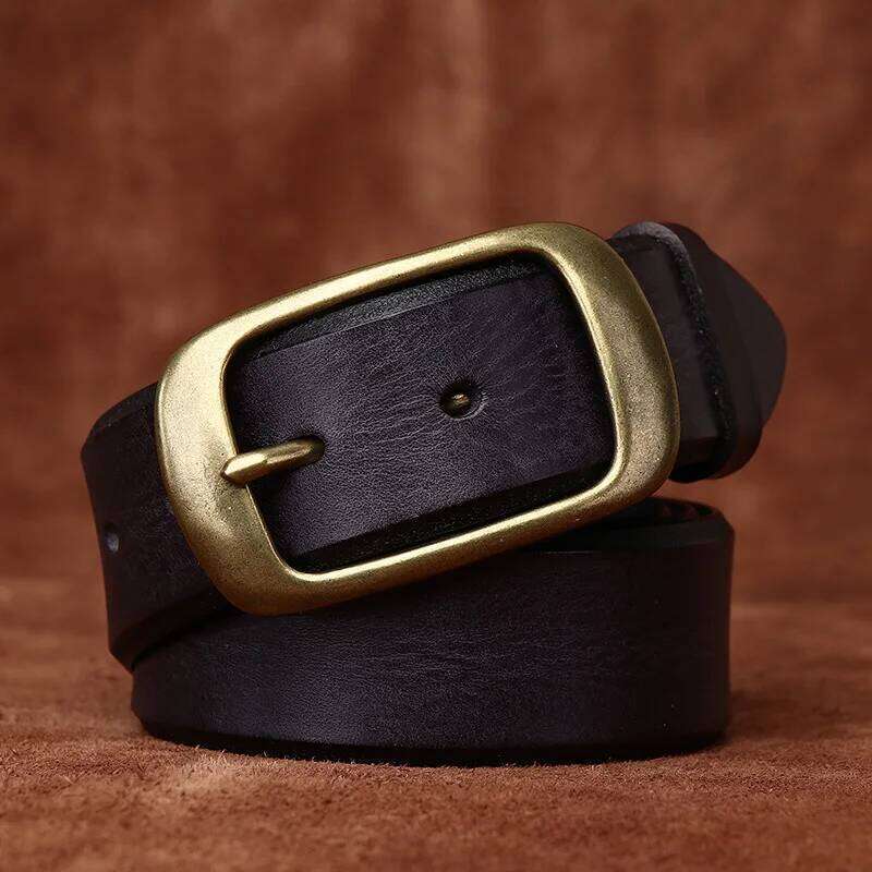 3.8 Width High Quality Pure Cowhide Thick Real Genuine Leather Men's Fashion Brass Buckle Luxury Brand Jeans Belts for Men Z260226