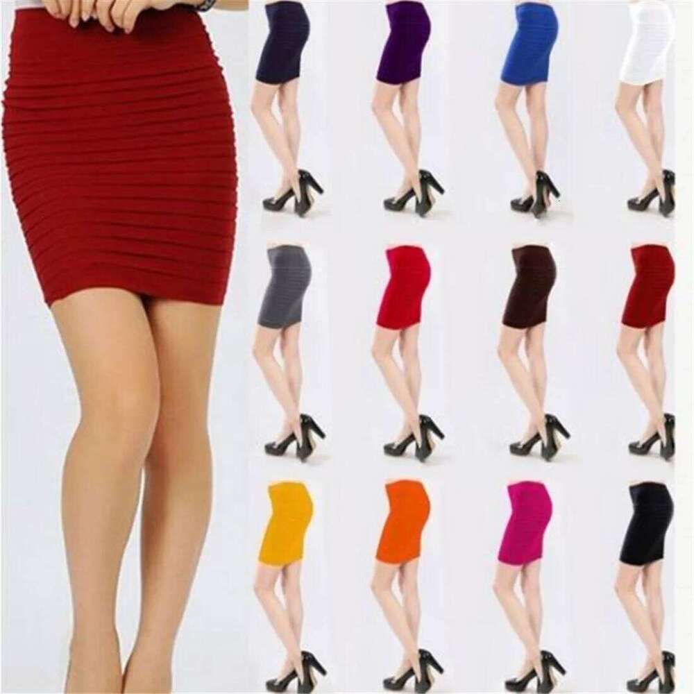 Elastic Pleated High Waist Bodycon Mini Skirt Business Office Cheap Short Pencil Skirts Solid Color Pink Black Blue Hot Z260314
