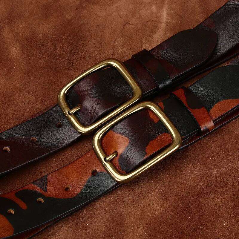 3.8CM Pure Thick Cowhide High Quality Genuine Leather Belts for Men Brand Strap Male Brass Buckle Camouflage Jeans Cowboy Cintos Z260226