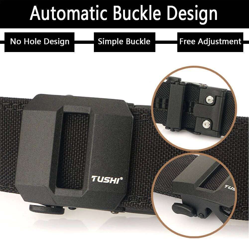 TUSHI Hard Gun for Men Metal Automatic Buckle Thick Nylon Military Casual Belt IPSC Girdle Male Z260226