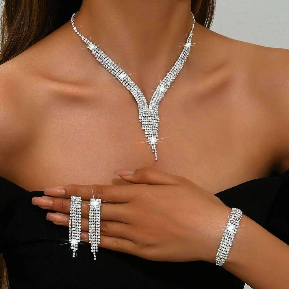 4PC Women's Fashion Geometric Tassel Necklace Earrings Bracelet Jewelry Set Suitable for Wedding, Party, Festival Gifts-8538 Z260313