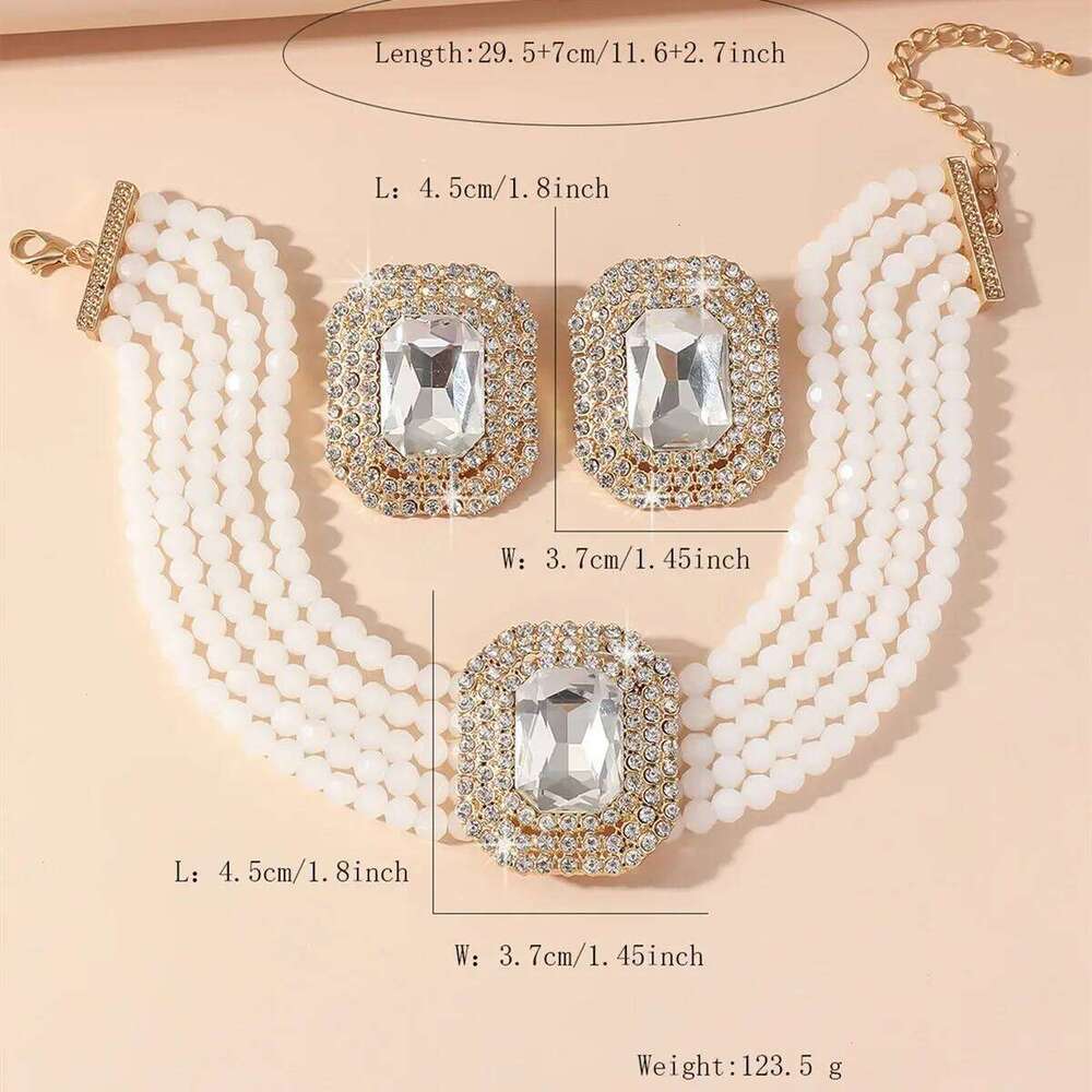 FYUAN Multilayer Champagne Red White Black Crystal Necklace Geometric Square Earrings Women Weddings Banquet Jewelry Sets Z260313