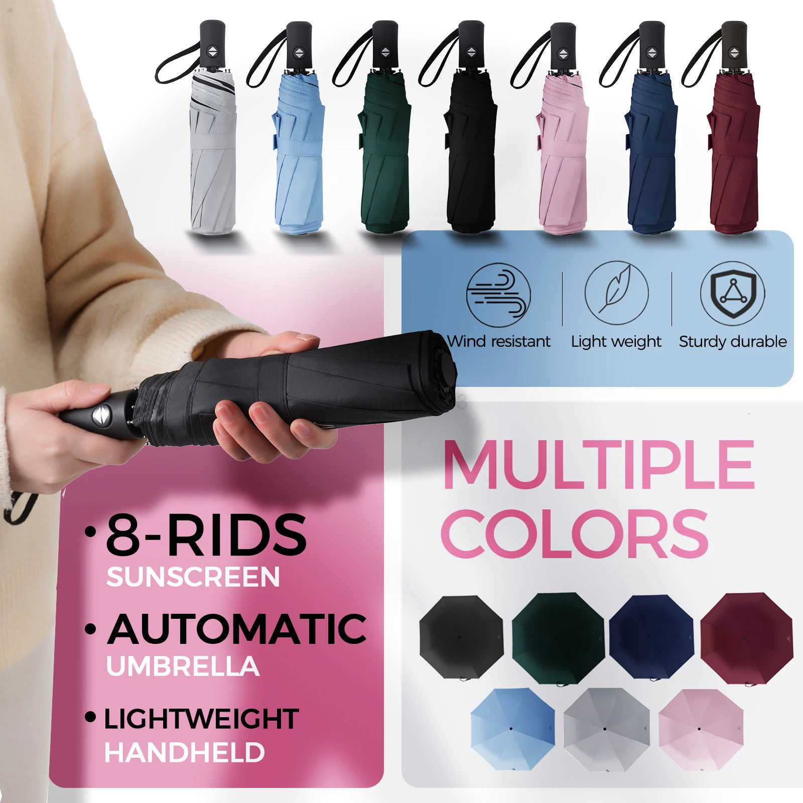 Fashion Large Travel Umbrella Heavy Duty Windproof Waterproof Umbrella Fully Automatic Open And Close Golf Umbrella UPF50 UV H260314