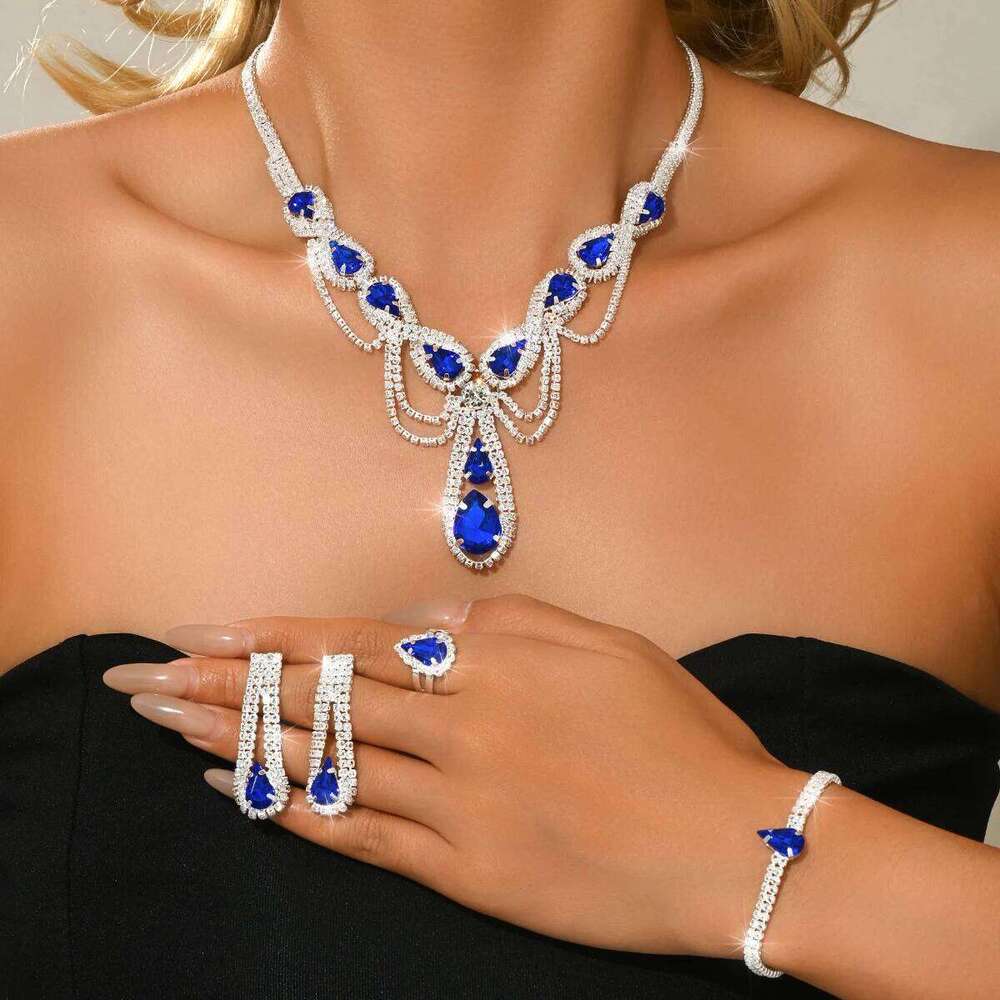 Versatile super sparkling diamond necklace earrings bracelet ring four piece set bride wedding dress banquet accessories Z260313