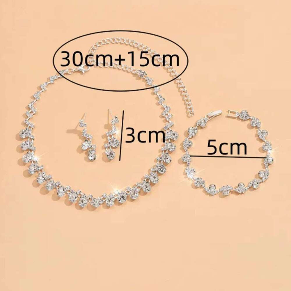 4/3PC women's fashionable rhinestone geometric circular necklace, earrings, bracelet set, simple and high-end jewelry se Z260313