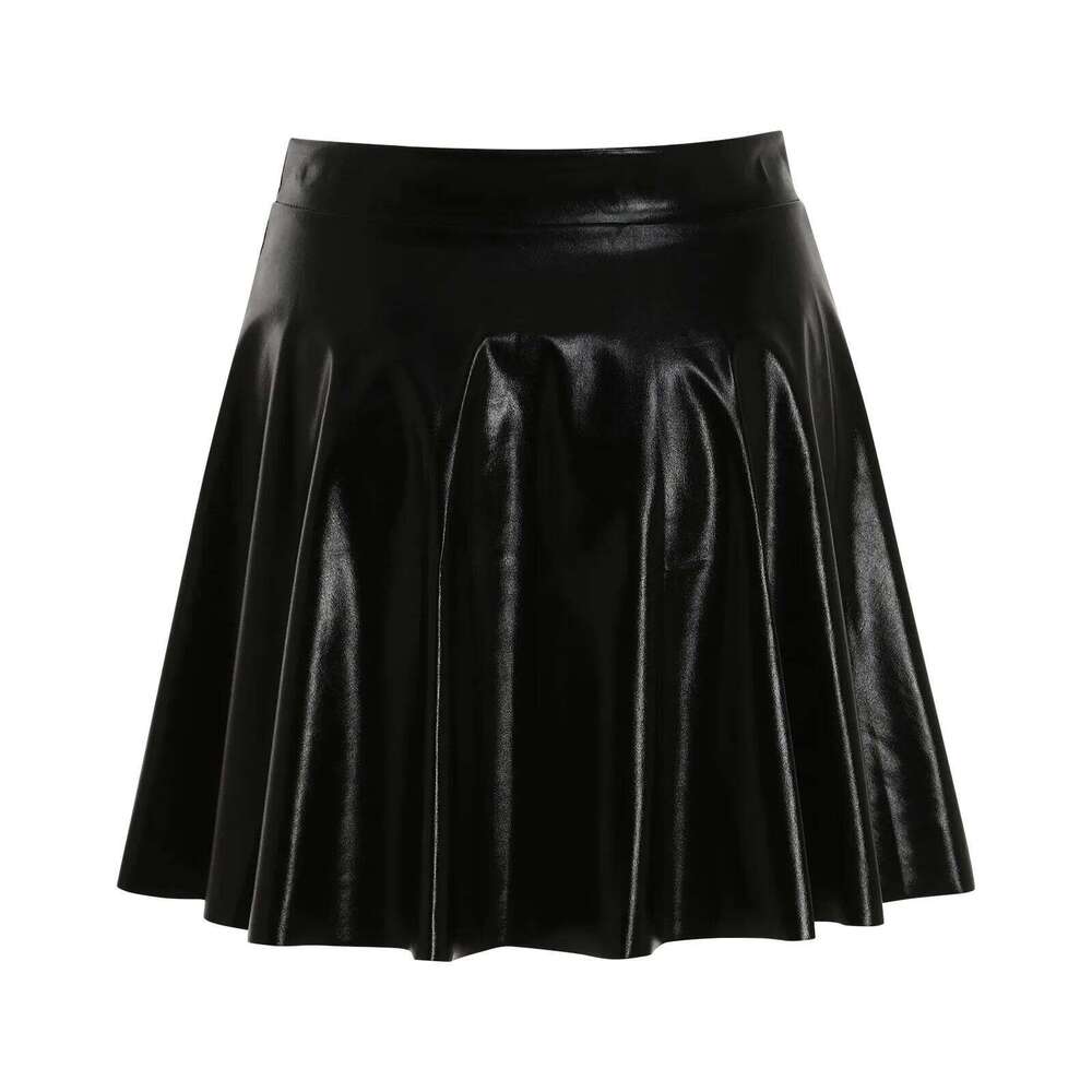 Metallic Pleated Sexy Laser Shiny Flared High Waist Pu Leather Skirt Summer Club Party Dance Mini Skirts Z260314