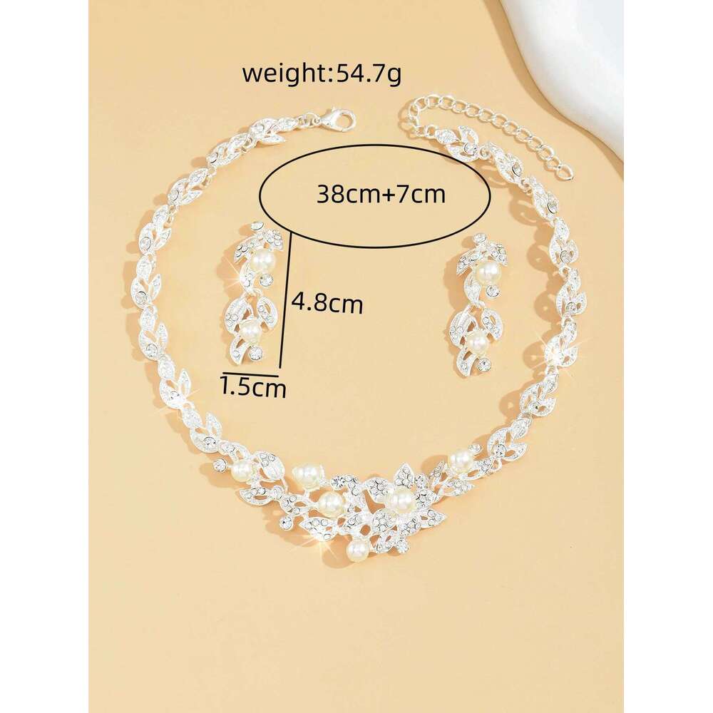 3 pieces of women's trendy leaves, pearls, earrings, necklaces, jewelry sets, weddings, banquets, parties, and holiday gifts Z260313