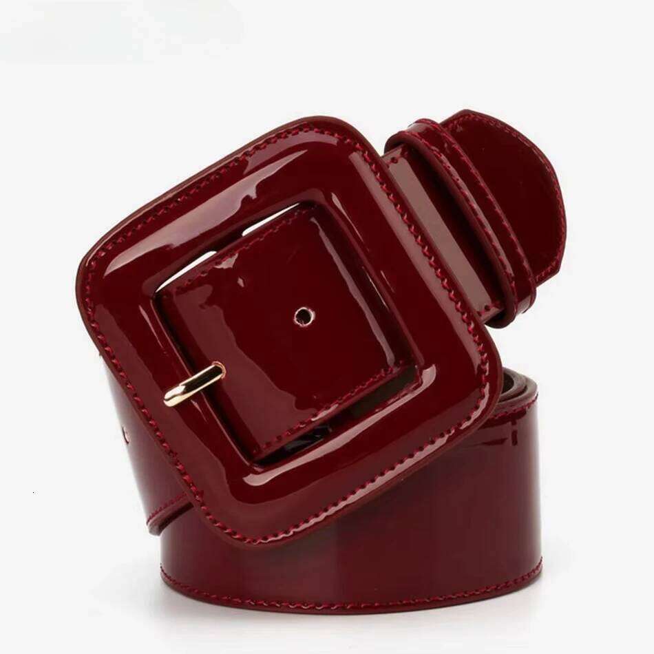 RAINIE SEAN Black Wide Ladies Belts Patent Women Genuine Leather Cowhide Fashion Big Buckle Belt for Dress Burgundy Z260226