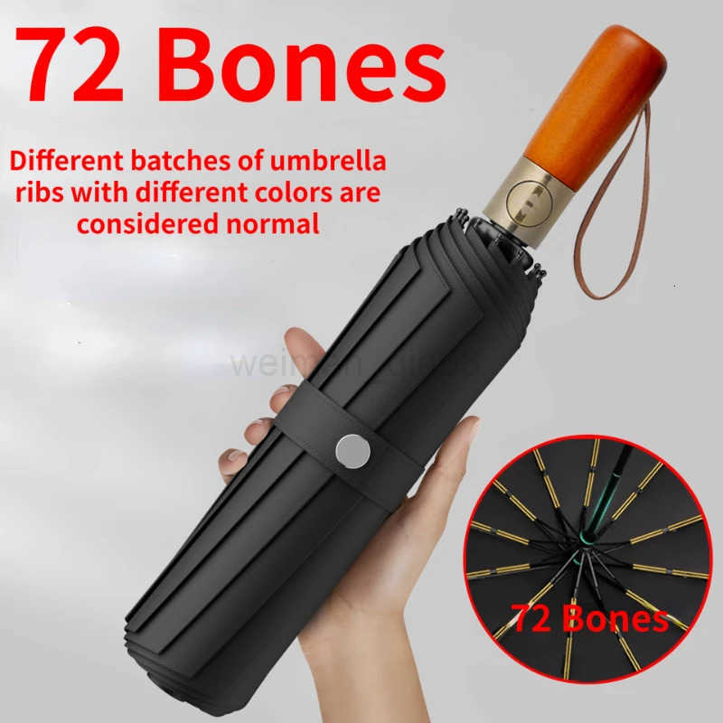 72 Bones Fully Automatic Umbrella for Mens Large Foldable Black High-end Business Wooden Handle Umbrella H260314