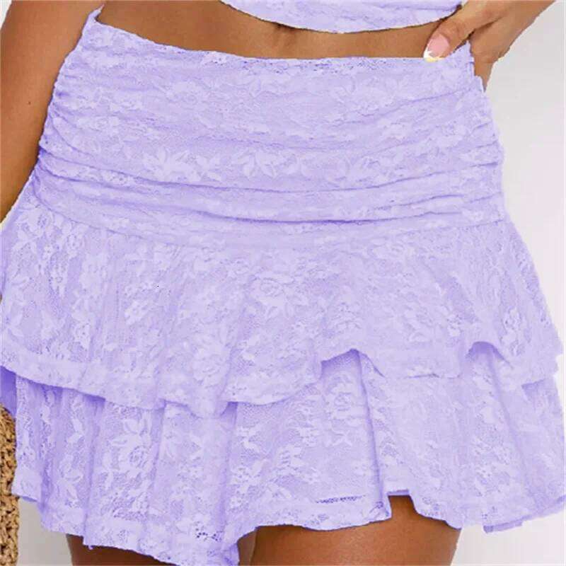 Summer Women Y2K Lace Mini 2000s Fairycore Low Rise Ruffle Layered Sheer Mesh Pleated A-line Flowy Skirt Streetwear Z260314