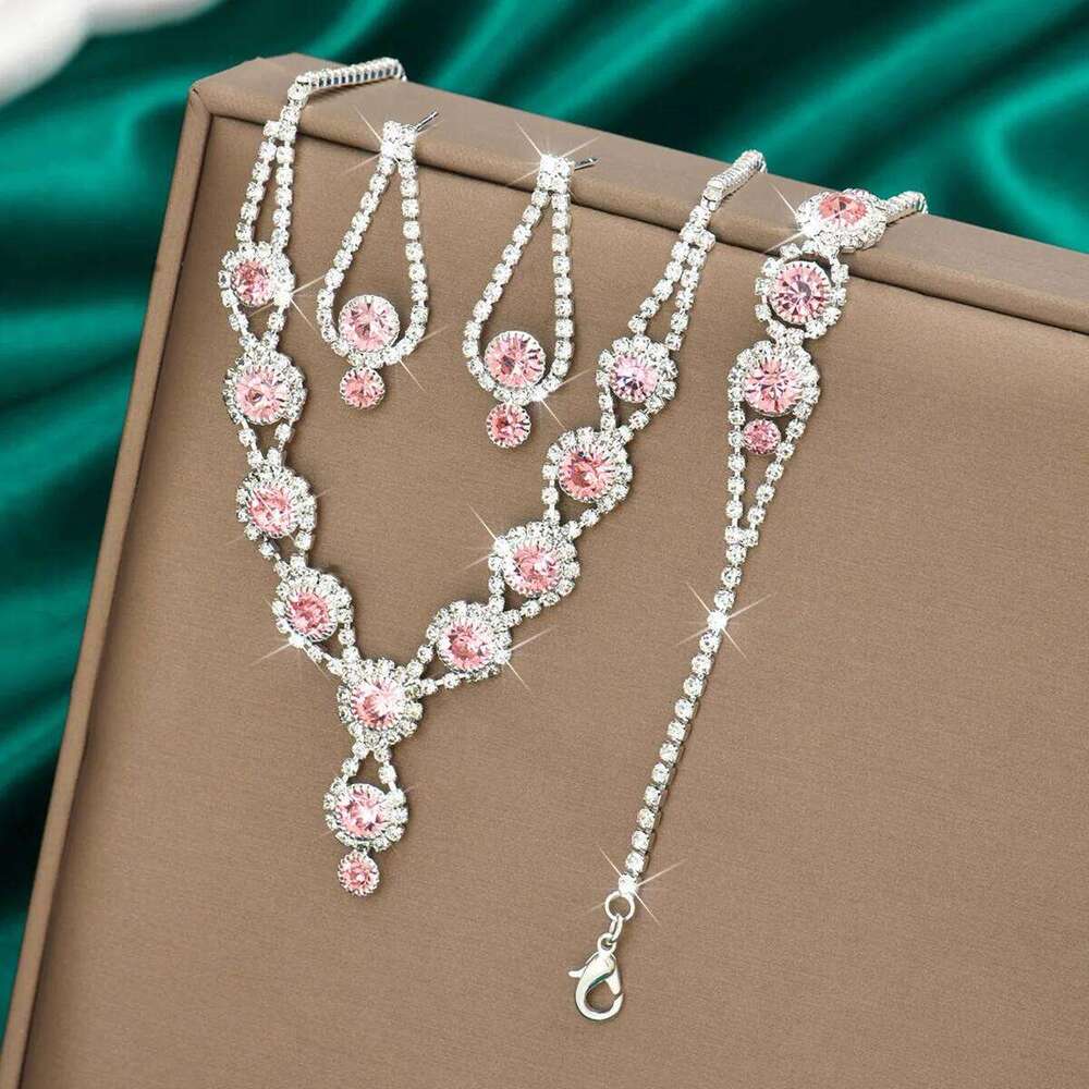 4PCS Fashion Elegant Crystal for Women Rhinestones Necklace Ring Earrings Bridal Wedding Party Jewelry Sets Z260313