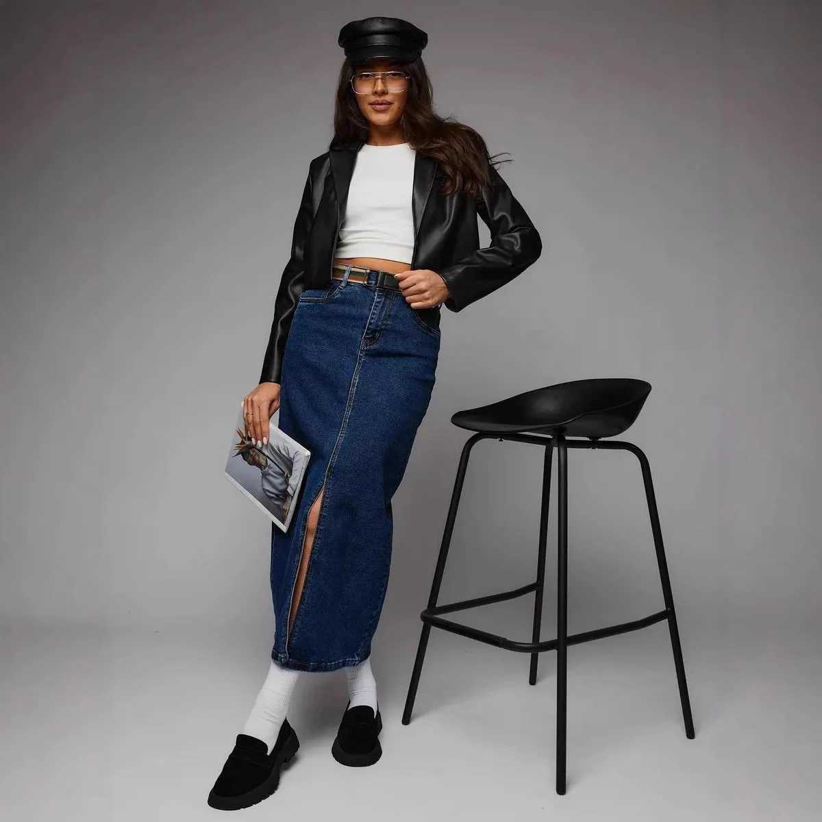 Denim Skirt Women A Line Zipper Button Long Skirts Solid Pockets Casual High Waist Lady Elegant Streetwear Regular Autumn 2025 M260314