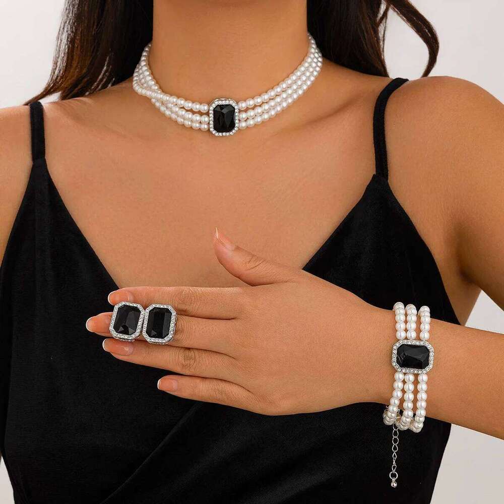 Elegant White Pearl Beads Necklace Bracelets Luxury Crystals Earring Set For Women Wedding Engagement Party Jewelry Z260313