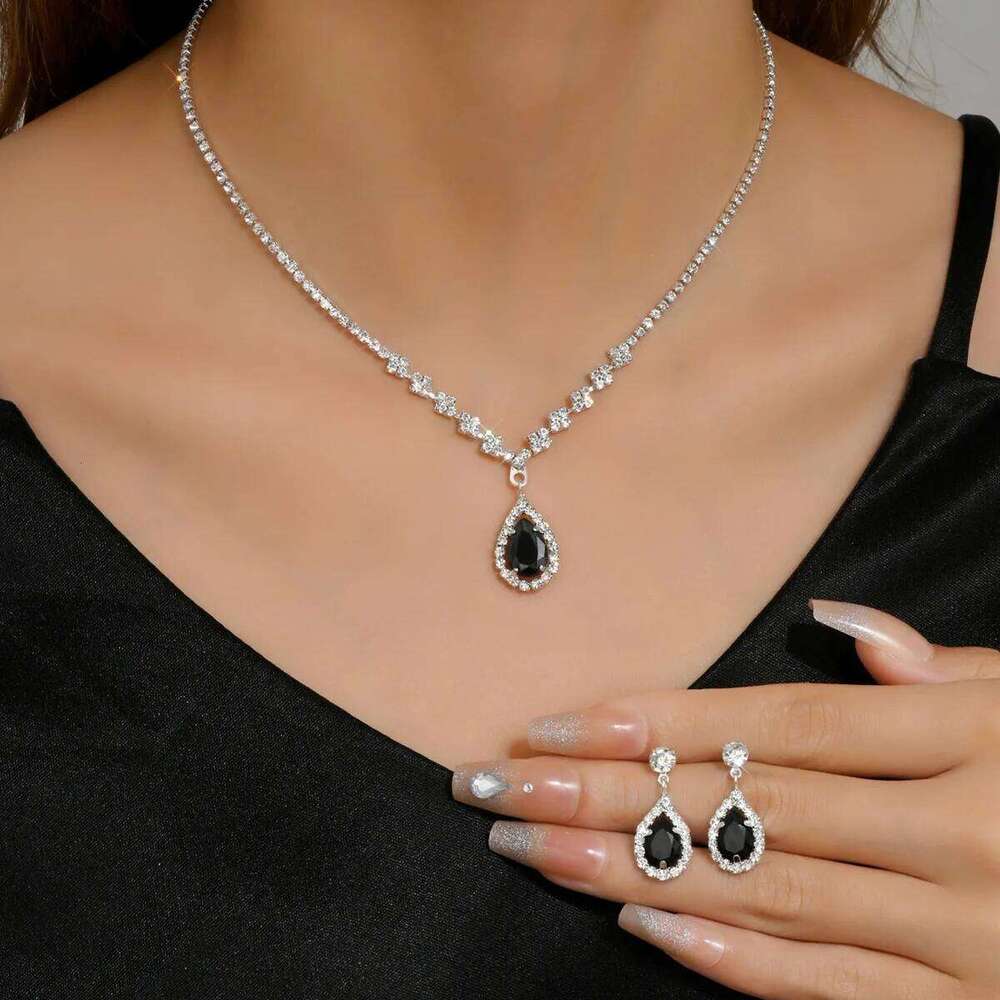 3PC Season Women's Fashion Copper Inlaid Water Drop Necklace Earrings Jewelry Set Wedding Banquet Party Holiday Gift Z260313