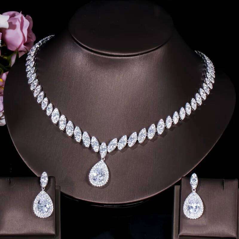 3PC Women's Fashion Luxury Water Drop Zircon Necklace Earrings Jewelry Set Wedding Banquet Party Holiday Gift Z260313