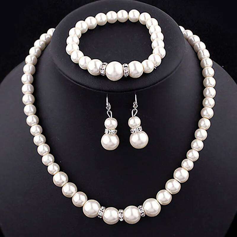 N308 Wedding Engagement Women Simulated Pearls Set Necklace Earrings / Bracelets Fashion Jewelry For Lady Party Gift Z260313