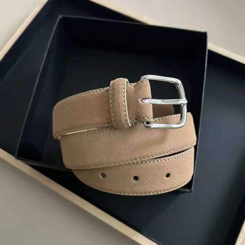 Classic square buckle back leather 3CM wide suede belt for both men and women Z260226