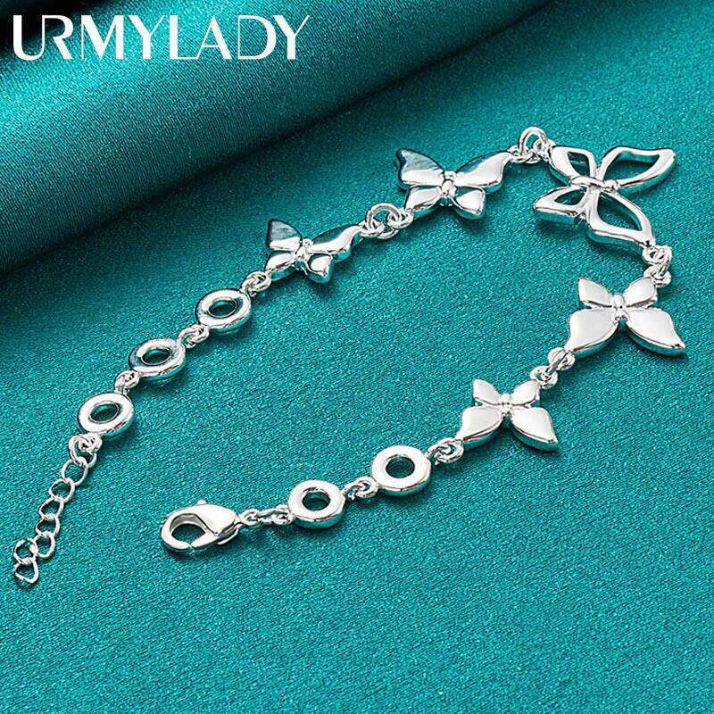 URMYLADY 925 Sterling Silver Five Butterfly Charm Chain Bracelet For Women Wedding Celebration Engagement Fashion Jewelry Z260313