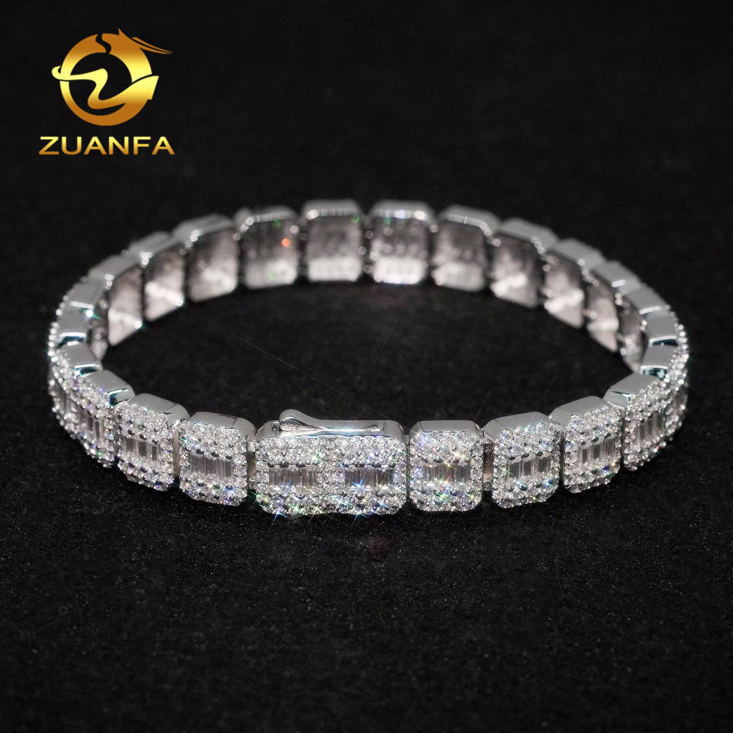 Hot Sellng 9mm Baguette Moissanite Chain Cuban Links Moissanite Necklace Moissanite Cuban Link 925 Cuban Link Chain Necklace