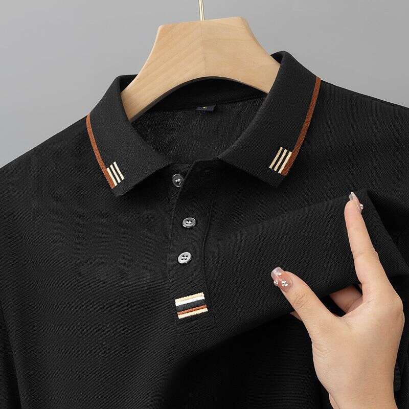 100% pure cotton summer men's short-sleeve POLO shirt, new style T-shirt, loose fit, turn-down collar, red clothing for middle-aged dads