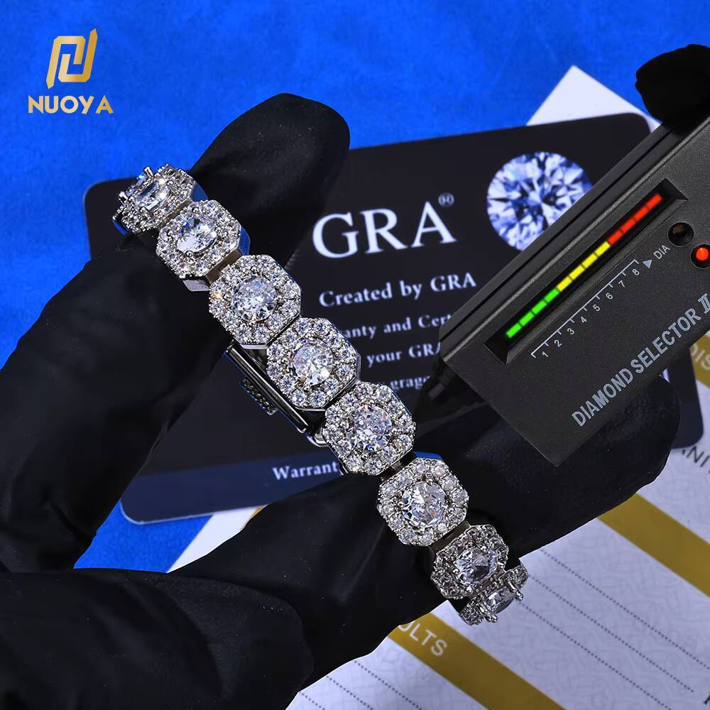 NUOYA Hip Hop Style VVS Moissanite Tennis Chain 925 Silver Bracelet 10/12mm Iced Out Durable Fine Jewelry Luxury