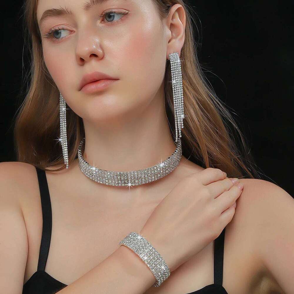 4pcs Fashion Women's Jewelry Tassel Rhinestone Earrings Necklace Bracelet Set Bridal Wedding Accessories Z260313