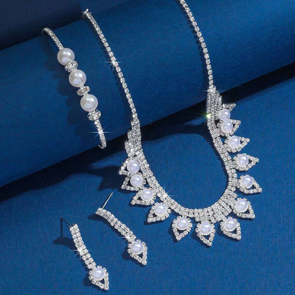 4PC Women's Fashion Trend Copper Claw Chain Pearl Necklace Earrings Bracelet Jewelry Set Wedding Banquet Party Festival Gift Z260313